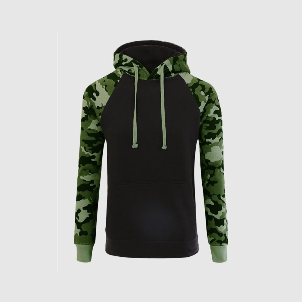 Men's Premium Heavyweight Pullover Two-Tone Hoodies OliveCamo Black